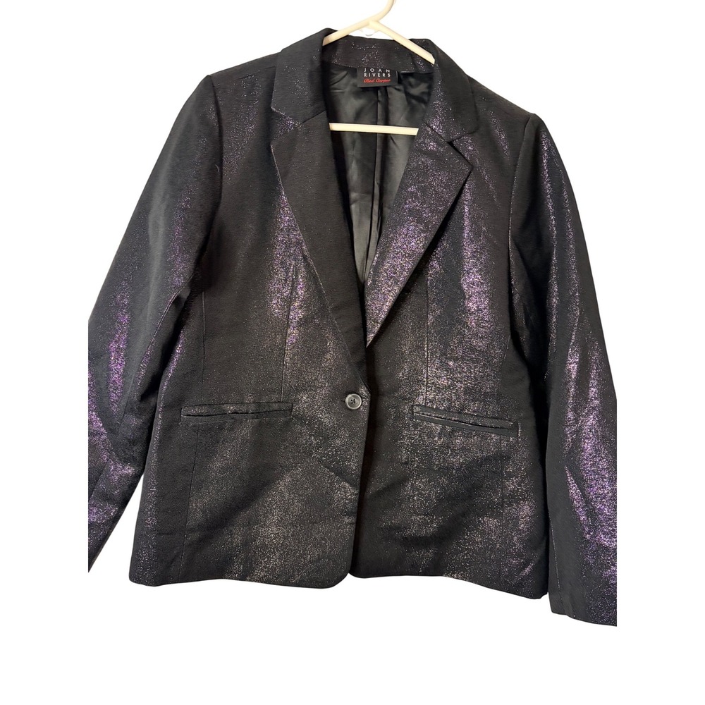 Joan Rivers‎ Red Carpet Metallic Black Shimmer Blazer Black Single Button Small